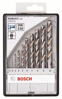 Набор из 10 свёрл по металлу Robust Line HSS-G, 135° 1 2 3 4 5 6 7 8 9 10 mm, 135° 2607010535